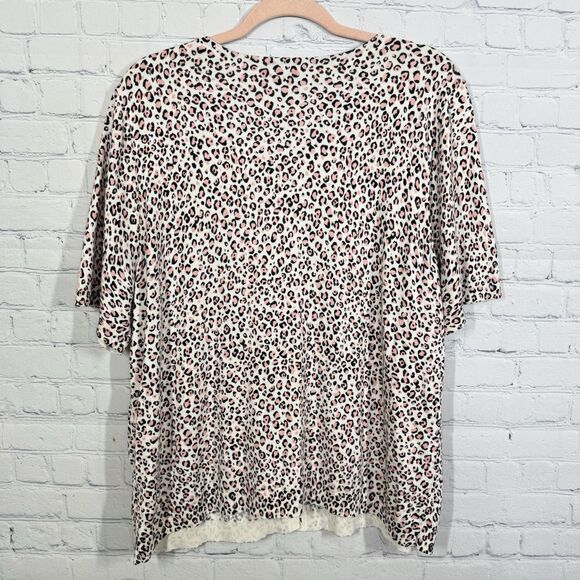 Talbots Blouse Women Plus Size 2X Animal Print Black Pink Front Button Casual - Picture 2 of 9